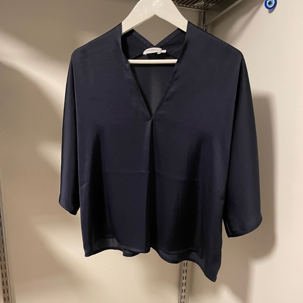 The Reset navy silk dolman sleeve blouse